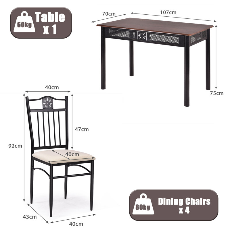 Leming Dining Set, Coffee, Beige/Black
