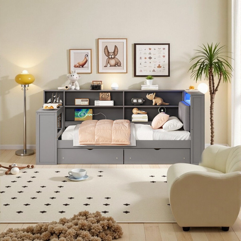 Lit plateforme intelligent - Lit de rangement multifonctionnel avec station de charge, tête de lit à DEL et bureau coulissant?