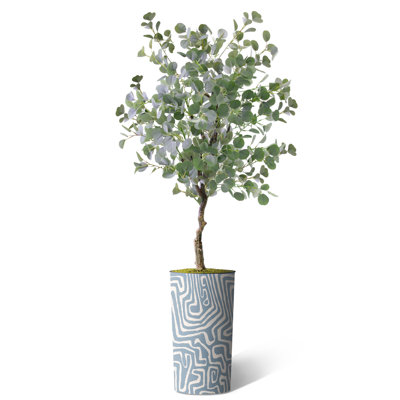 Arbre artificiel dans un pot de fleurs moderne, faux arbre en soie d'eucalyptus (décoration en pot et arbre)