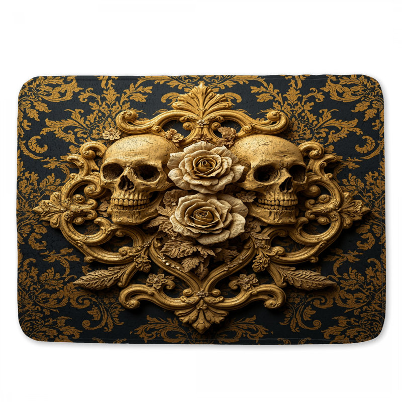 Tapis de bain Gold Skulls Roses, L 24 po x L 17 po