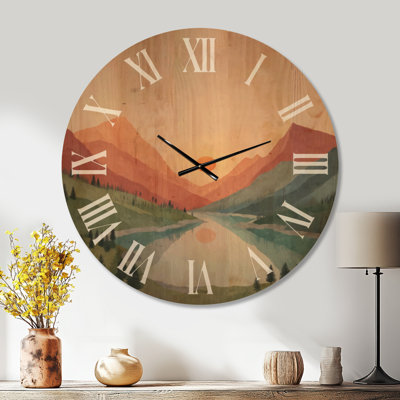 Large Landscape Clock – Summer Mountain and Lake Scenery, Printed on Wood