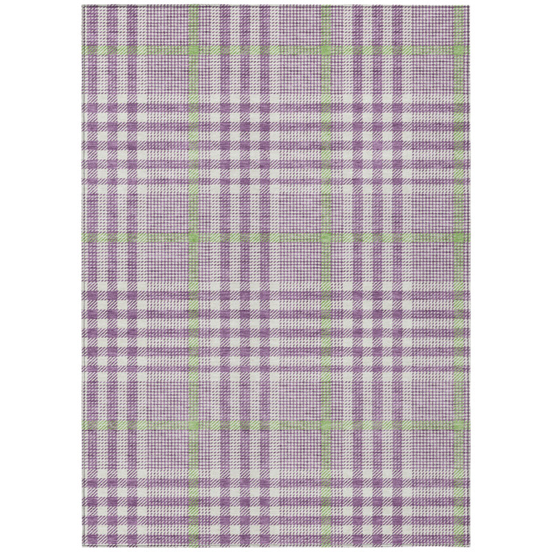 Tapis d'intérieur lavable mauve à motif écossais 9 pi x 12 pi