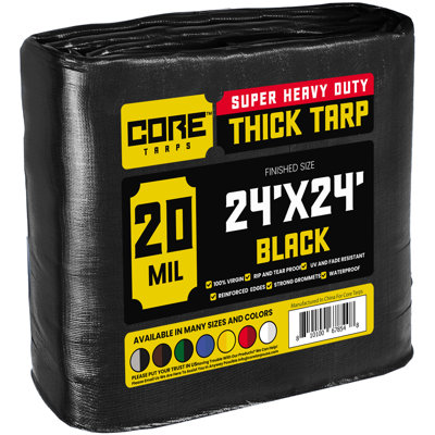 Black 20 Mil Heavy Duty Polyethylene Tarp, Waterproof, UV Resistant