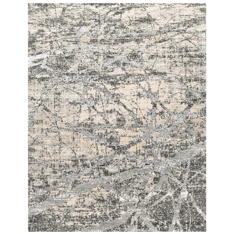 Hand Knotted Abstract Area Rug in Beige/Gray, Rectangle 8' x 10'