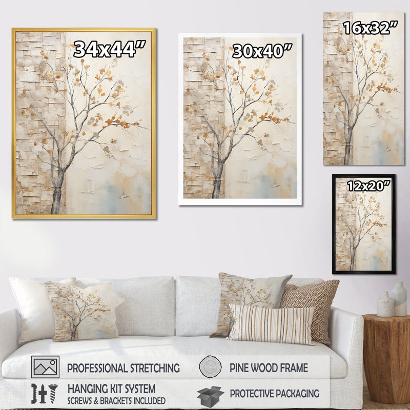 Minimalisme beige sycomore solitude encadré sur toile, Toile tendue, H 32 po x l 24 po x P 1 po