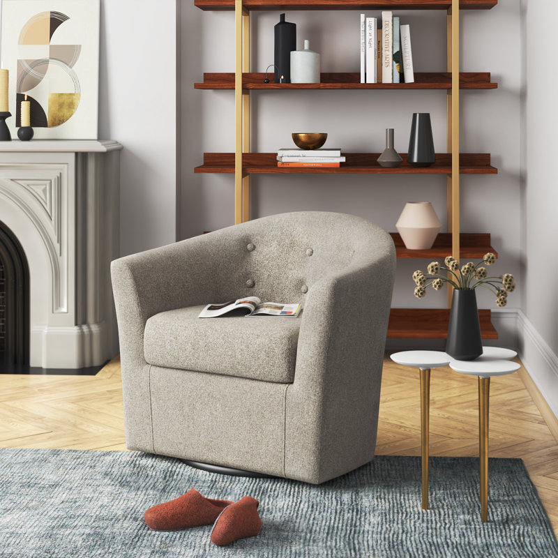 Antai 82.55Cm Wide Tufted Polyester Swivel Barrel Chair, Granite