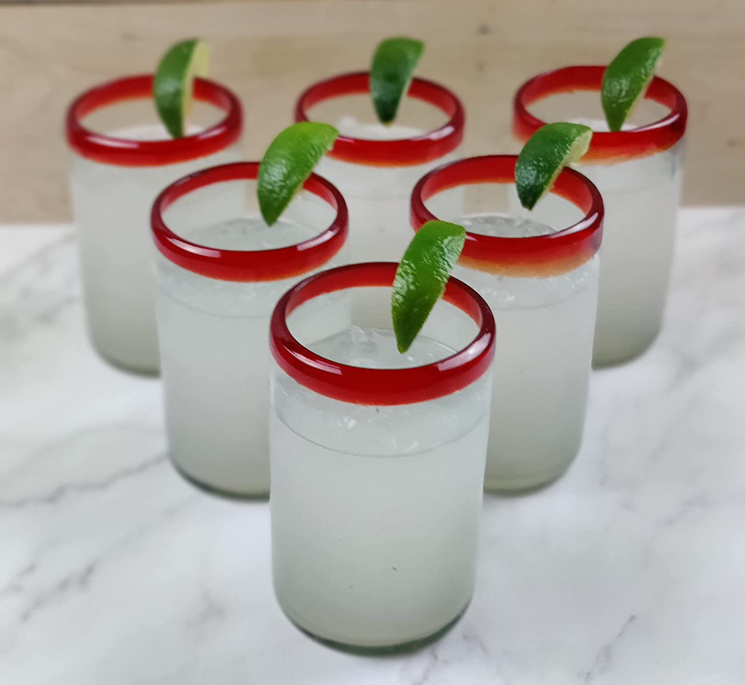 Latitude Run® Mexican Hand Blown Glassware - Red Rim 10oz Tumbler ...