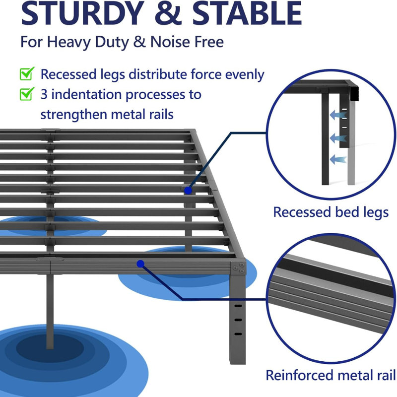 Black Heavy Duty Metal Queen Platform Bed Frame, 12-Inch High