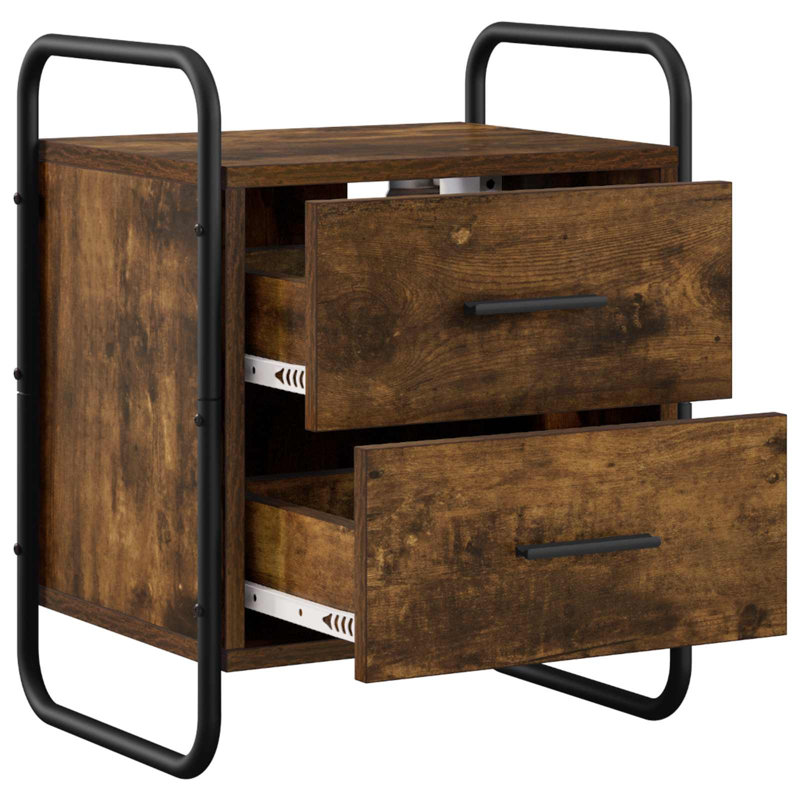 40 cm W Galvanised Steel Bedside Table, Smoked Oak
