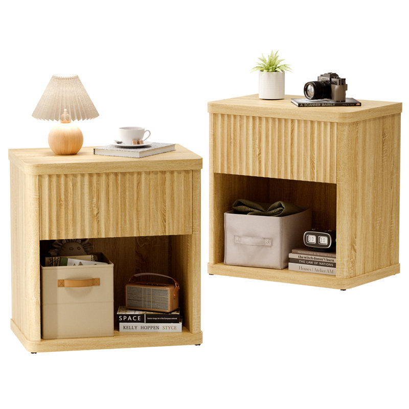 Table de chevet rayée en bois de grande capacité