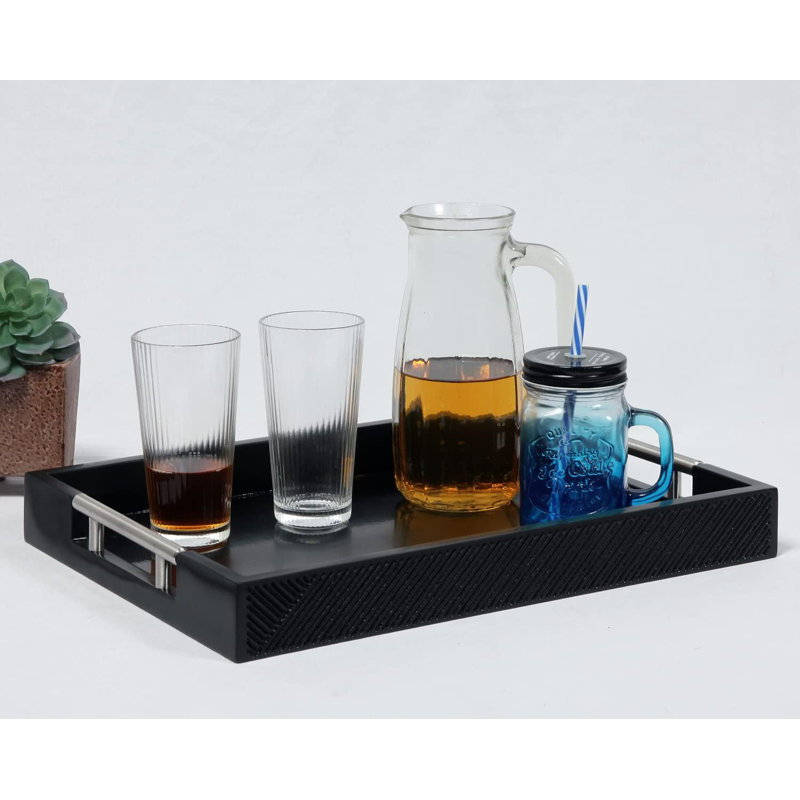16.5''X12''rectangular Coffee Table Tray With Polished Handle, Modern Decorative Tray, Black