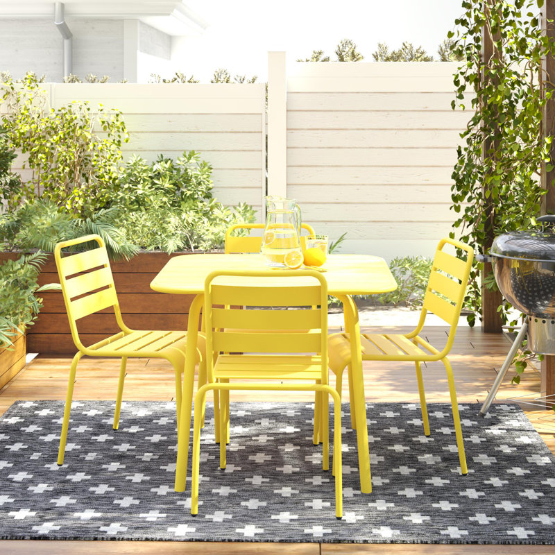 Square Metal Outdoor Dining Table With Umbrella Hole , 89.9cm cm W 91.44cm cm D, Yellow