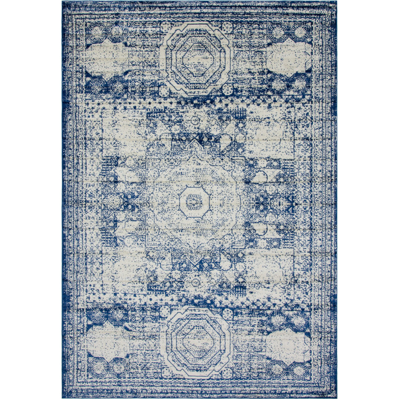 Tapis bleu marine Rizo Pat, Rectangle 10 pi x 14 pi 1 po