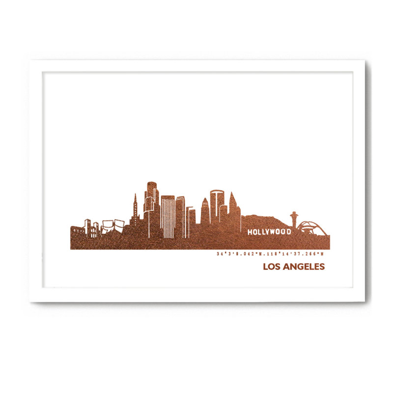Los Angeles Los Angeles Skyline 1 Piece Single Picture Frame Wall Art, 33cm H x 43cm W x 4cm D