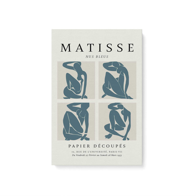 Nus Bleus Matisse, affiche d'art v2, Toile tendue, H 18 po x l 12 po x P 1,25 po