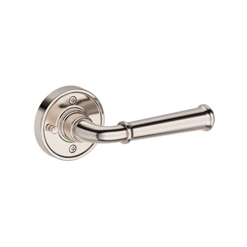 Dunsmoor Privacy Lever with Recessed Round Rose in Lifetime (PVD) Satin Brass, Polished Nickel