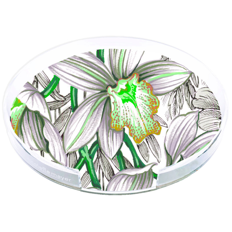Orchid Cymbidium Acrylic Round Placemat Tray, Green
