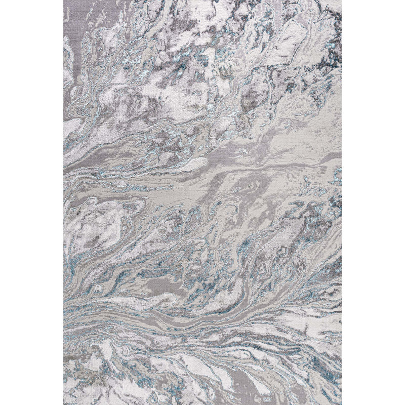 Tapis gris / turquoise Swirl, Rectangle 4pi x 6 pi