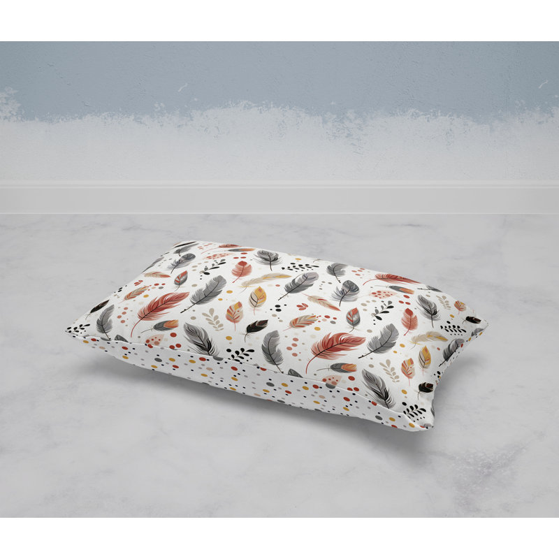 Feathered Fusion  Rectangular Throw Pillow, Gray/Red