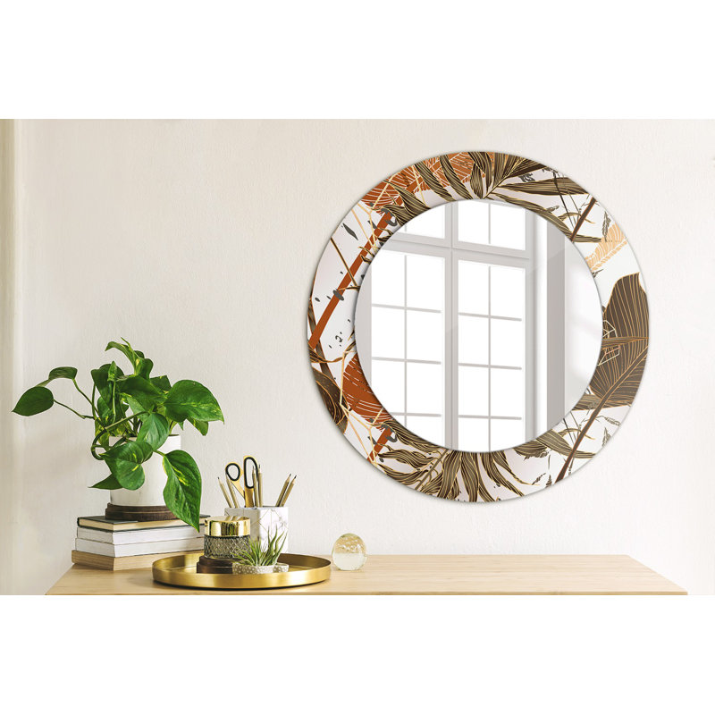 Huldar Glass Flat Mirror, 50cm H x 50cm W, Brown Palm Leaves