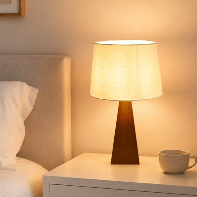 Dimmable Bamboo Table Lamp With Cone Base & Clear Cord