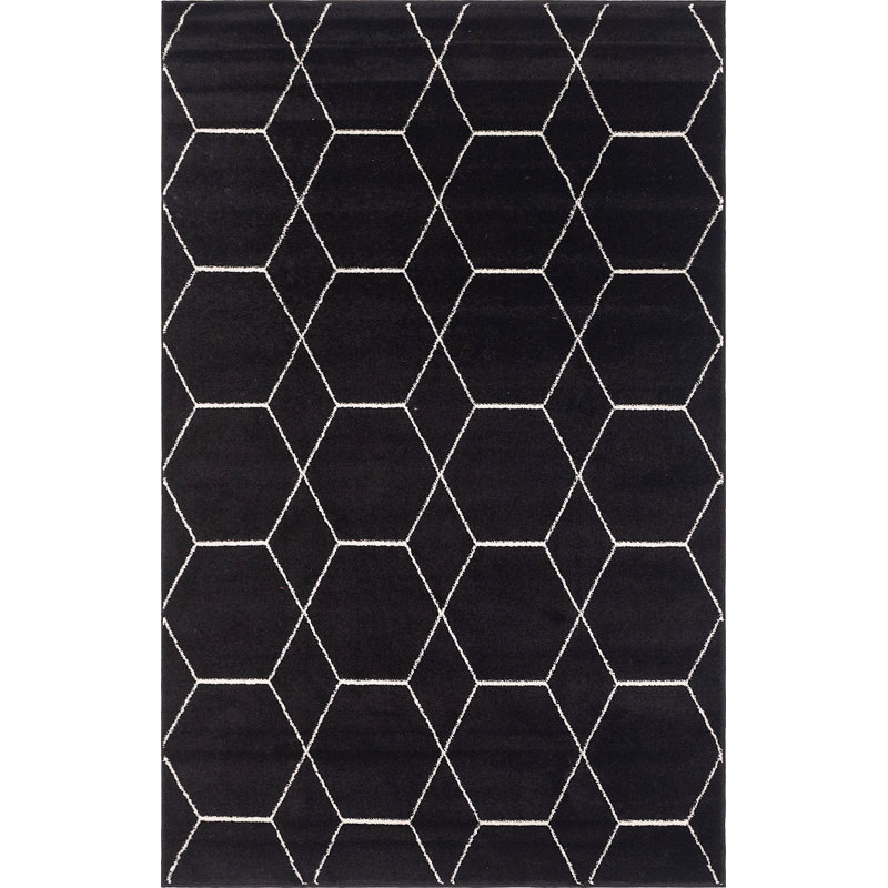 Tapis géométrique Debrodie, Rectangle 5 pi 3 po x 8 pi, Noir