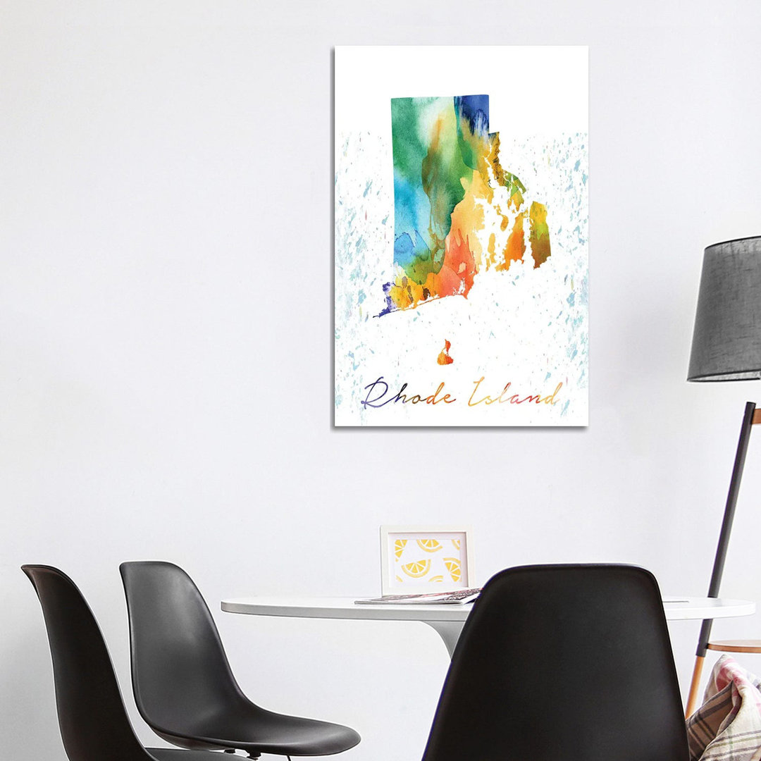 Rhode Island State Colourful - Wrapped Canvas Print