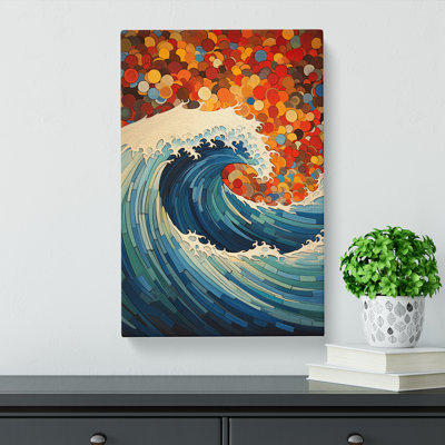 Wave Japanese Cubism Art - Wrapped Canvas