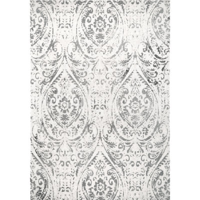 Tapis ivoire / gris rectangulaire en polypropylène tressé à la machine Paisley 5 pi 3 po x 7 pi 2 po