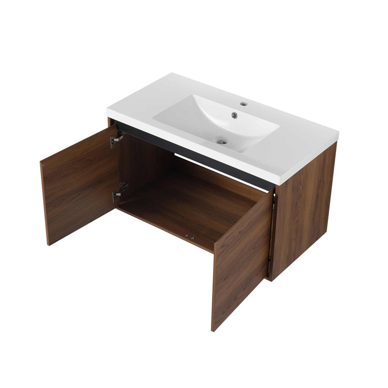 Modern Wall Mounted Bathroom Vanity With Resin Sink,  2 Doors Bathroom Cabinet