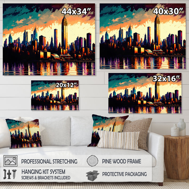 «New York City Skyline at Sunset», reproduction sur toile, H 12 po x l 20 po x P 1 po, Toile tendue