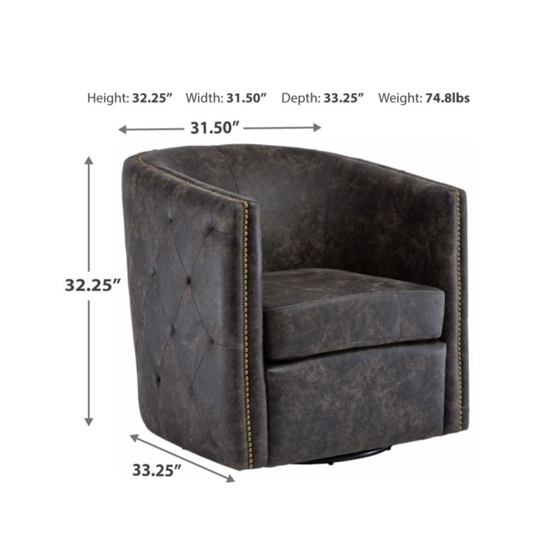 Distressed Black Faux Leather Barrel Swivel Chair