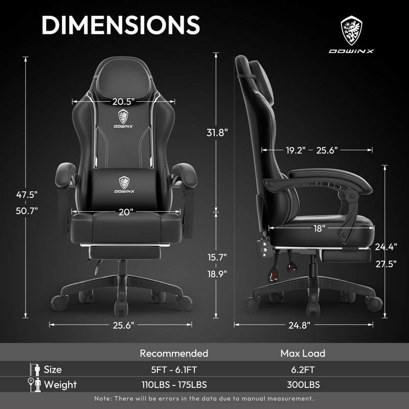 Dowinx Gaming Chair With Pocket Spring Cushion And Massage Lumbar Support, Ergonomic Computer Chair With Footrest For Adults, High Back Leather Game Chair For Office Gaming 300lbs