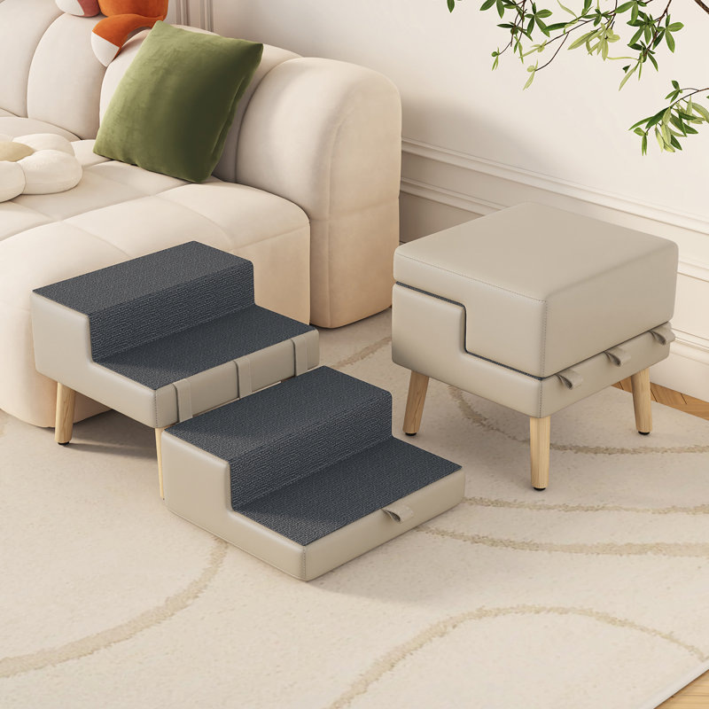 Escalier robuste pour chien avec repose-pieds 4 marches, rampe pliable 2 en 1 pour petits chiots et chats