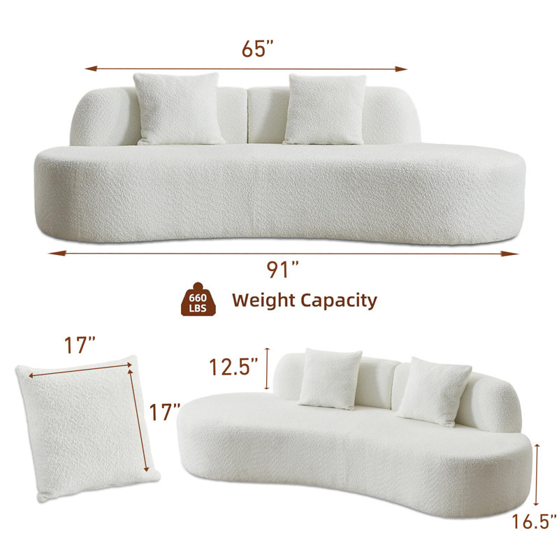Castillon Modern Curved Upholstered Sofa with Pillows
