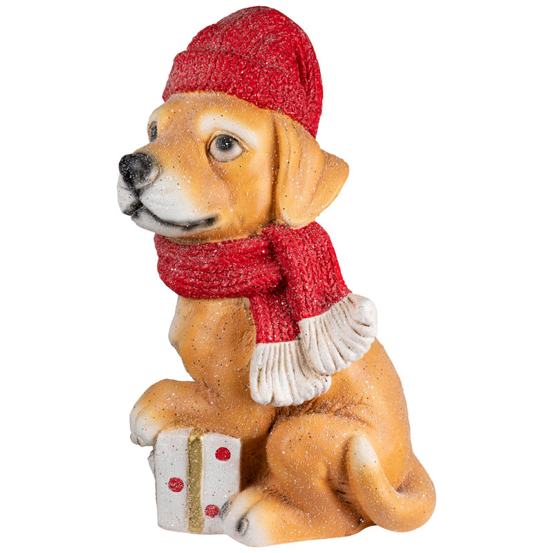 Décoration de Noël chien scintillant avec foulard et chapeau - 15 po