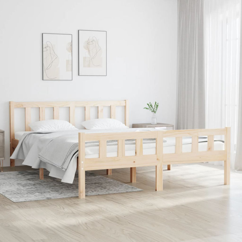 Bed Frame Solid Wood, natural, European Kingsize (160 x 200 cm)