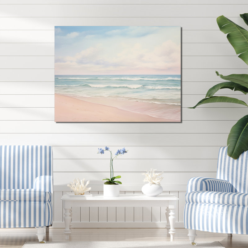 «Ocean Tranquility Tender Pink Pastel Sunrise - Coastal Beach», reproduction d'art sur toile, H 30 po x l 40 po, Toile tendue