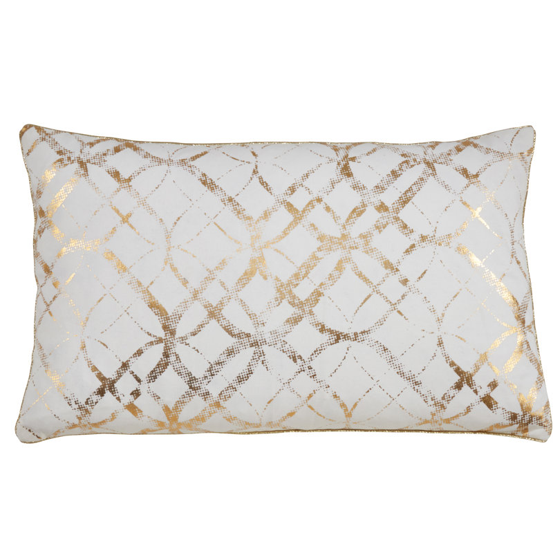 Gold Metallic Foil Print Oblong Cotton Throw Pillow