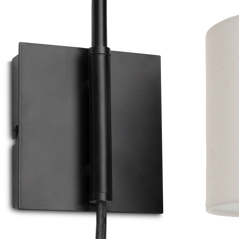 Ahmara Swing Arm Black Plug in Wall Light with Shade, Black
