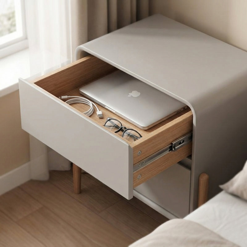 Petite table de chevet en bois massif, gris