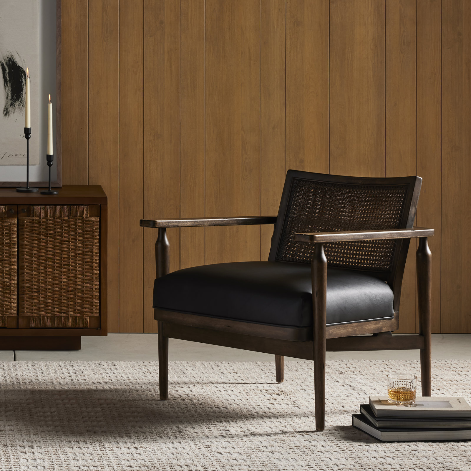 Anasia Genuine Leather Armchair, Carson Black Top Grain Leather