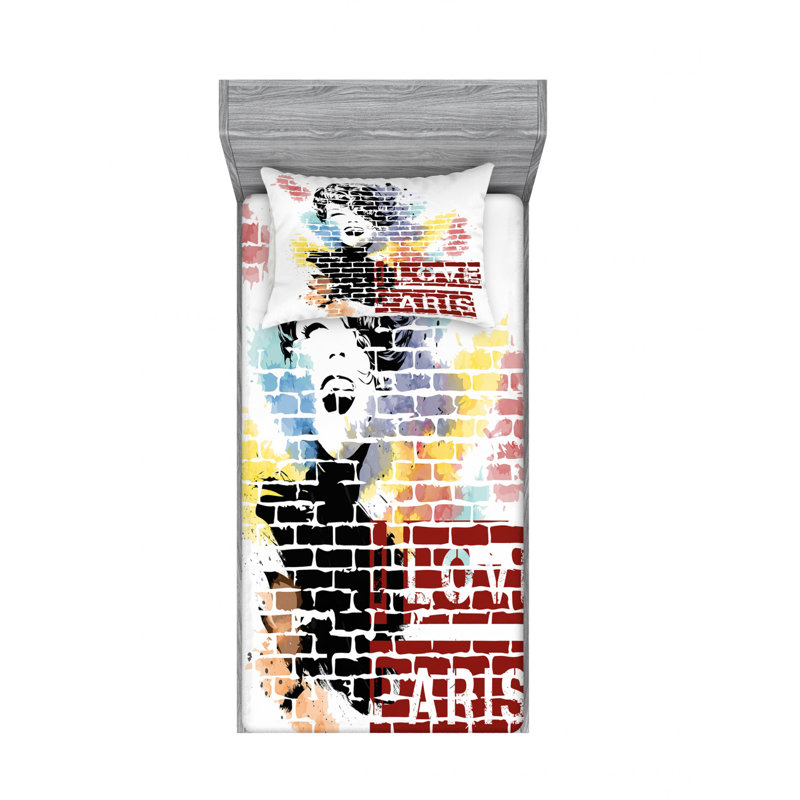 Ensemble de draps I Love Paris, Taie d'oreiller pour lit simple