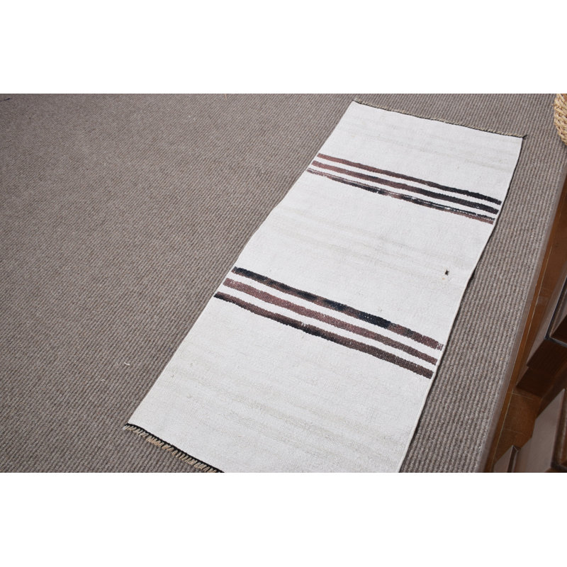 Handcrafted Turkish Kilim Rug in Rustic Stripes for Home Entryway - Flat-Weave in Natural Fibers