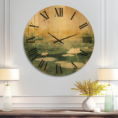 Horloge murale jardin en bois silencieux - Lotus au bord du lac paisible