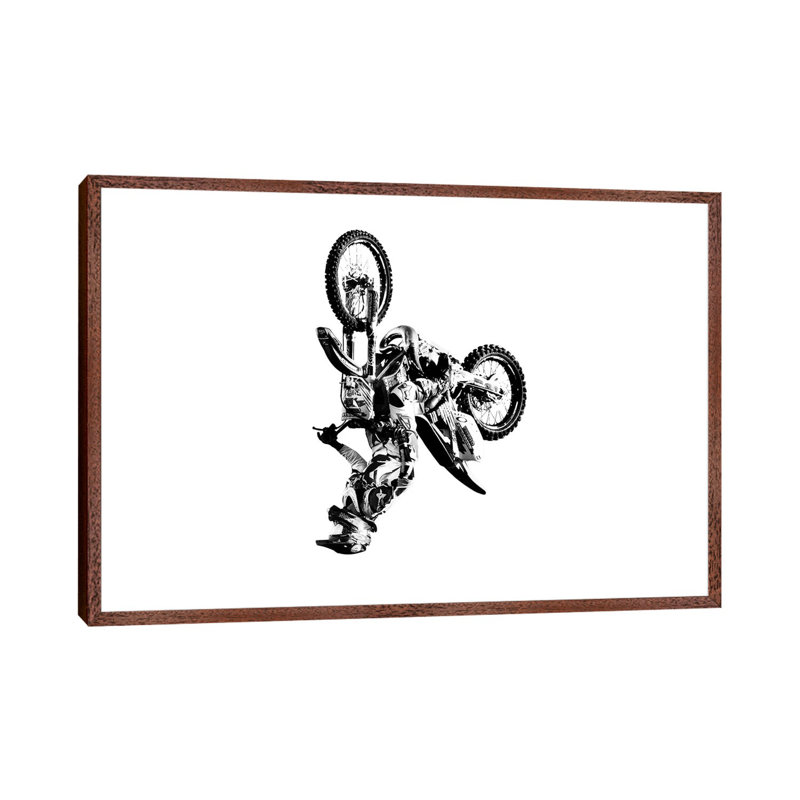 Motocross Flip White - Print on Canvas, 101.6 cm H x 66.04 cm W, Classic Brown Wood Framed