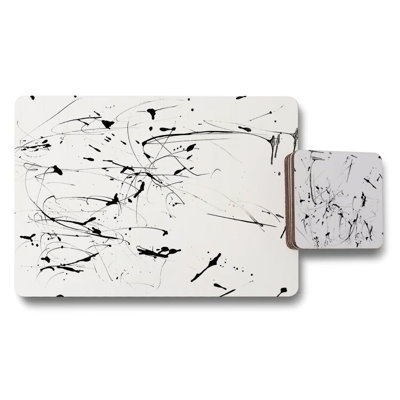 Placemat Coaster Set of 12 Abstract Art on White With Wood Backing Exclusive Print Technology