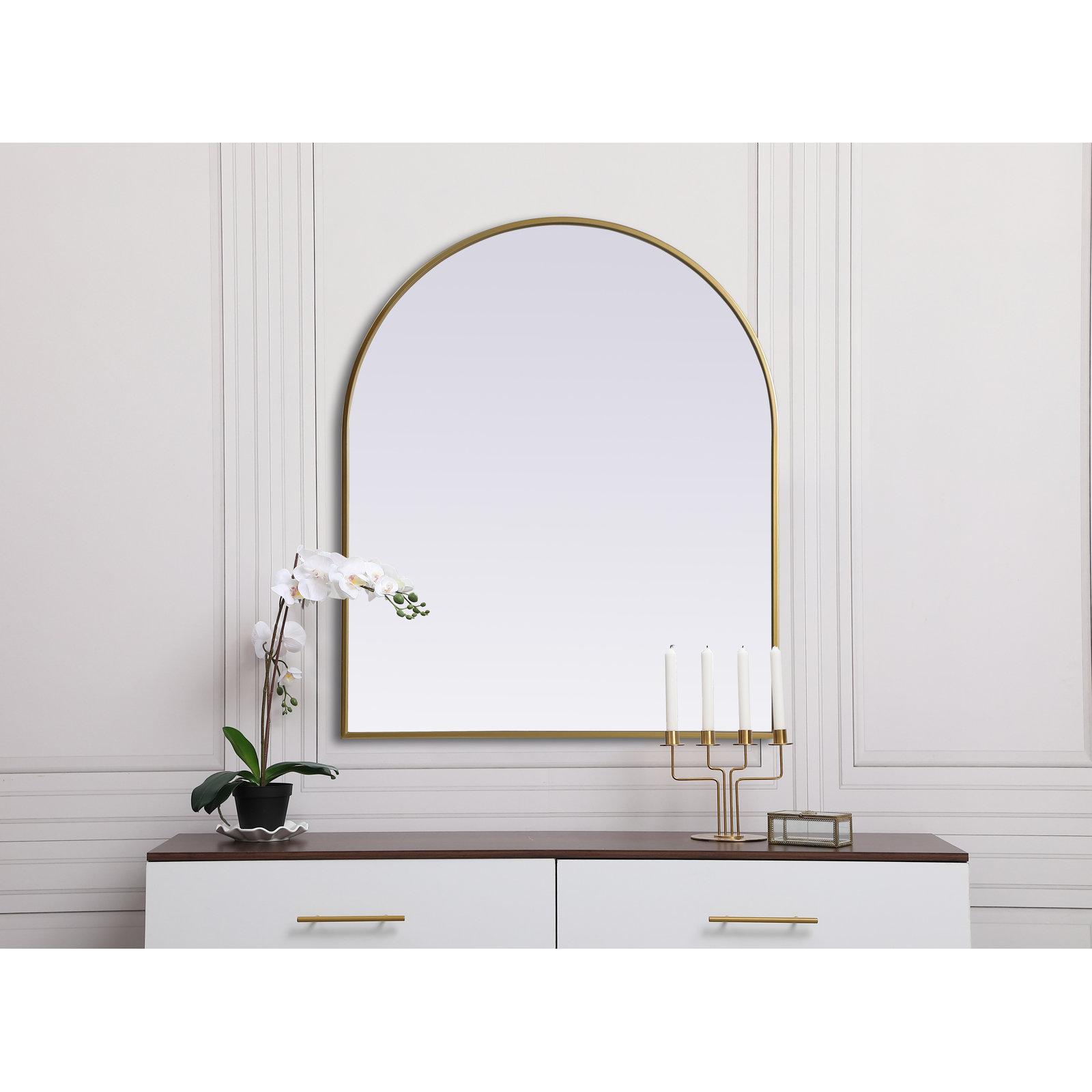 Sabine Metal Arch Wall Mirror, Brass, 36" x 30"
