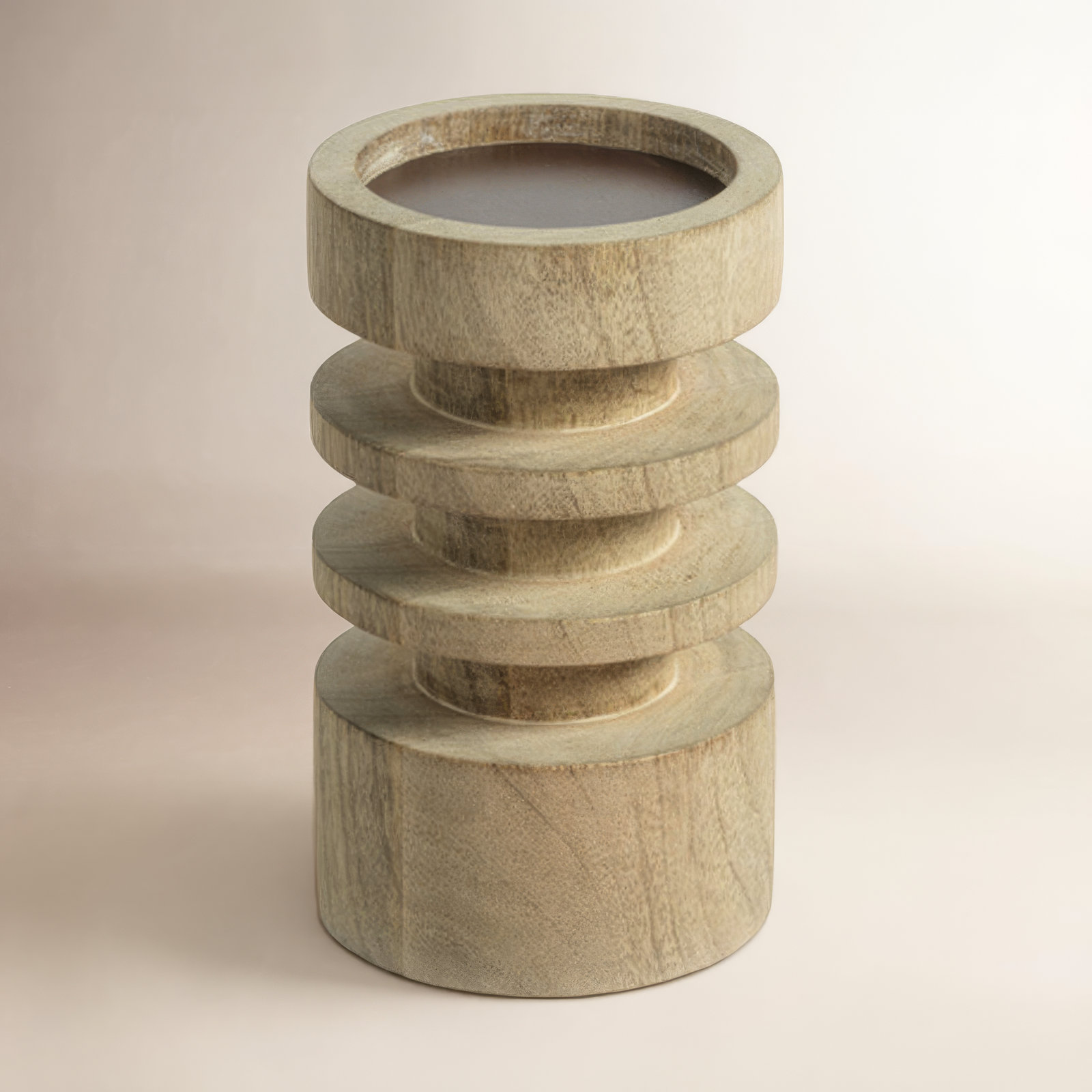Mango Wood Pillar Holder, 7" H x 4" W x 4" D
