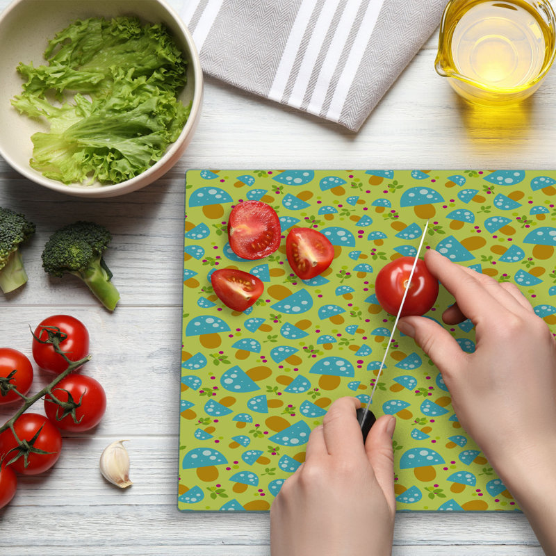 Ambesonne Mushroom Cutting Board Large Size Mushrooms Pattern Yellow Multicolor